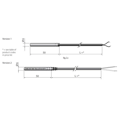 NTC030WH01 Carel NTC szonda IP68, 3 m csatlakozókábel, -50T105 C (D6 fém véggel)